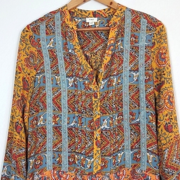 Anthropologie TINY Ismelda Tunic Dress Floral Yellow Printed Long Sleeve Small - Picture 3 of 16